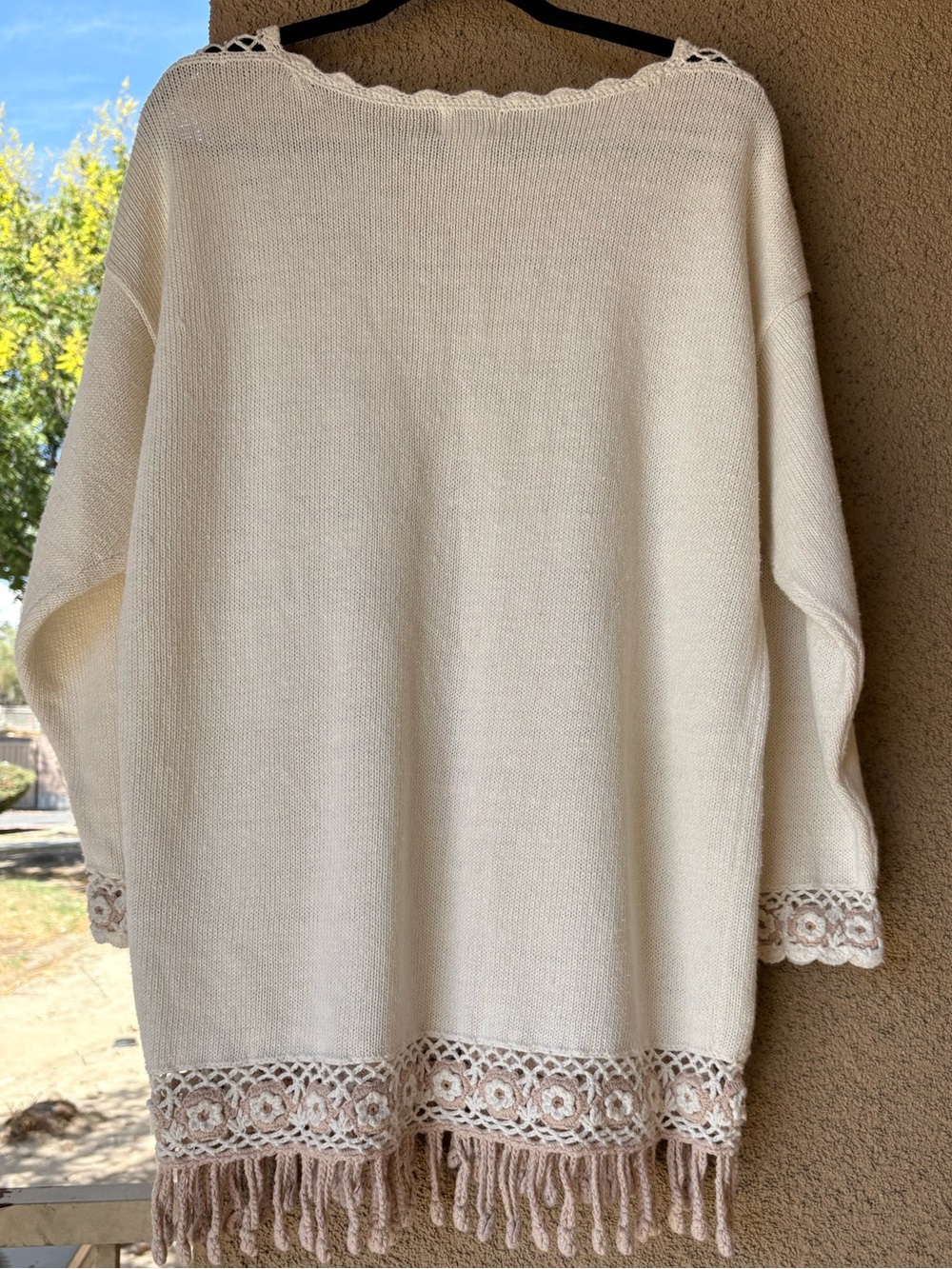 Vintage Margules Crochet Collar Sweater Tunic • Boho Romantic Fringe - Picture 7 of 10